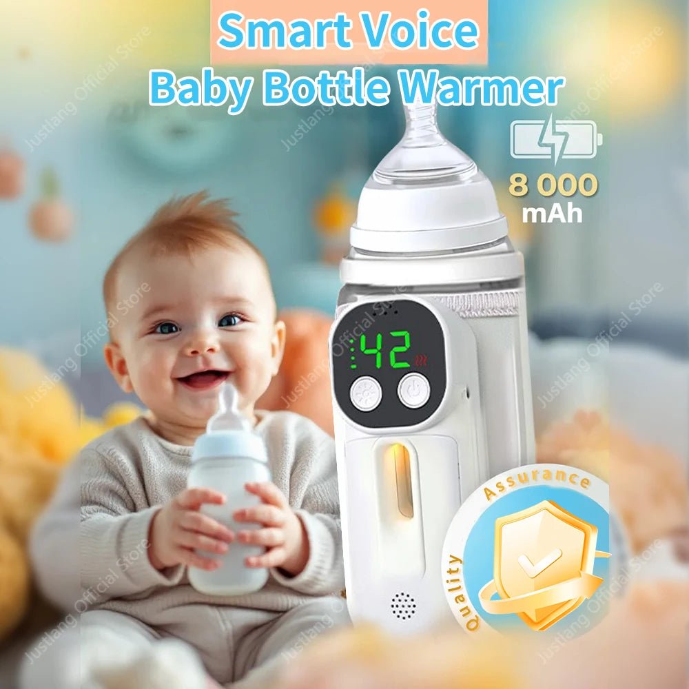 JUSTLANG Smart Voice Control Baby Bottle Warmer 7 Heat Level 8000mAh Multifunction Breast Milk Warmer Accurate Temperature