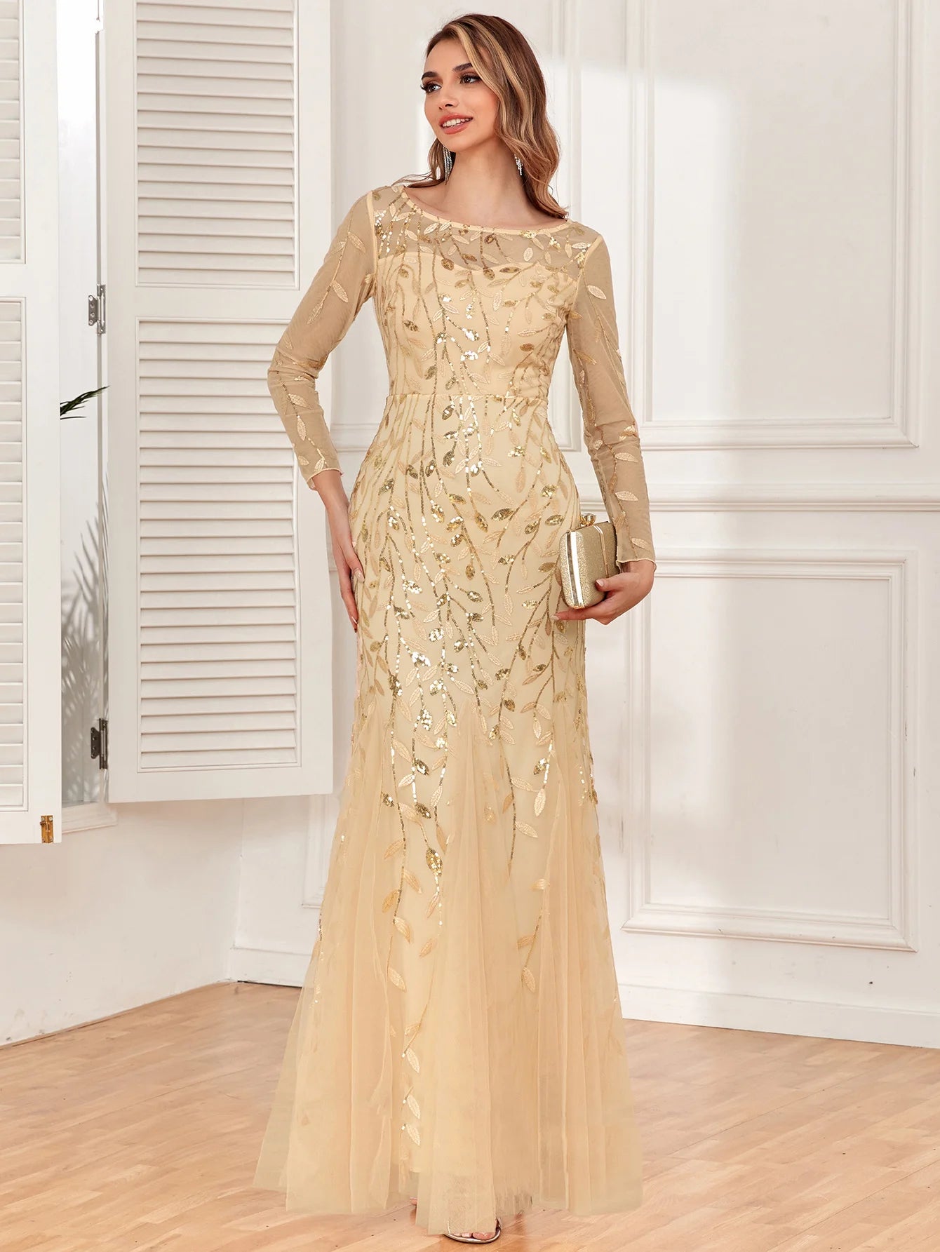 Sexy vintage Maxi Sequin cocktail Dress bridesmaid Prom Dresses for Women Casual Party Long sleeve club Bodycon Dress vestidos