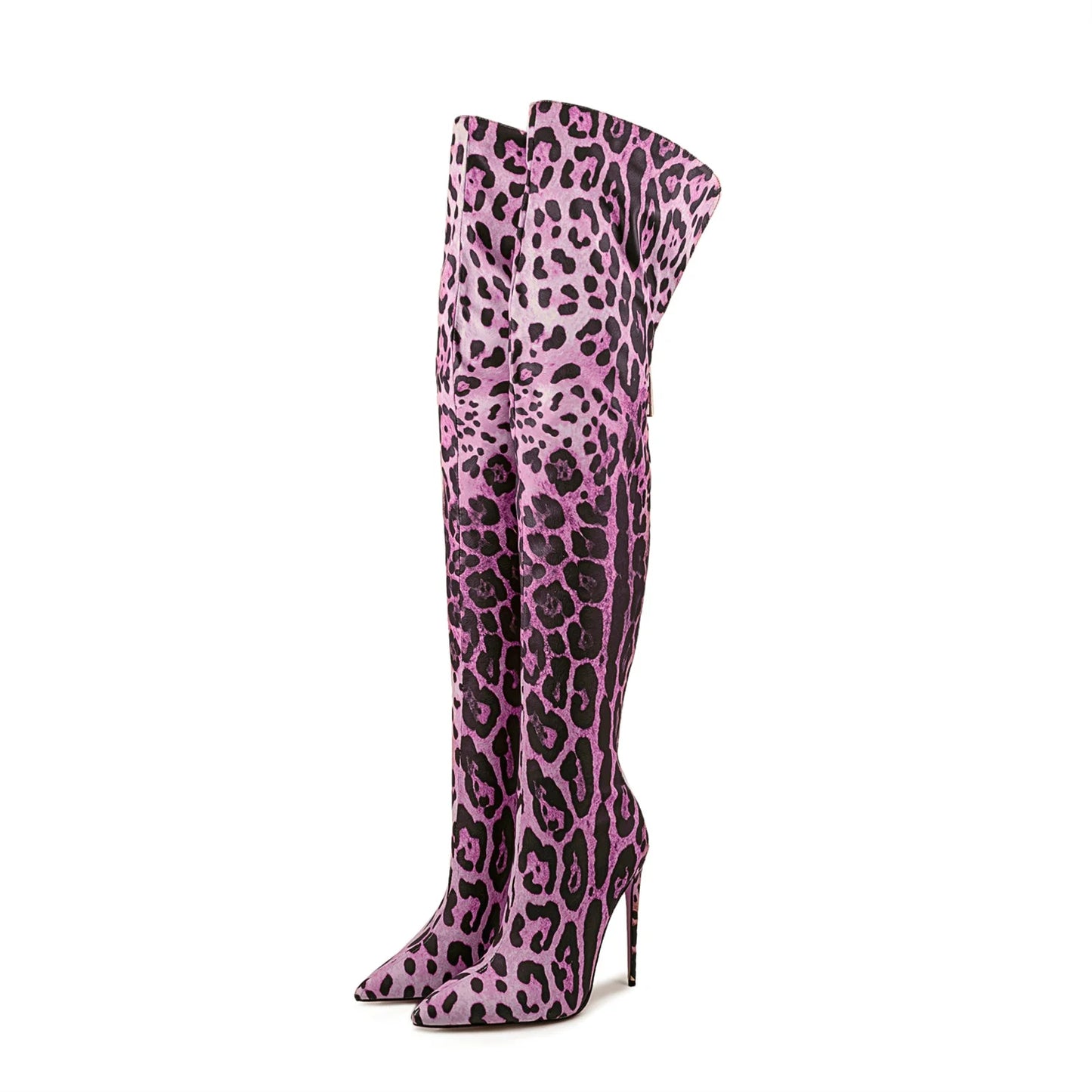 2024 Women's Euro-American Zebra Print Over-the-Knee Boots - Paneled Pointed-Toe Back-Zipper Stiletto, Plus Size Fashion Chic