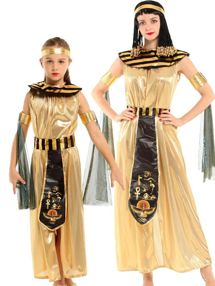 Halloween parent-child costume: Ancient Egyptian king Pharaoh goddess Cleopatra Cosplay costumes golden ancient Egyptian role-pl