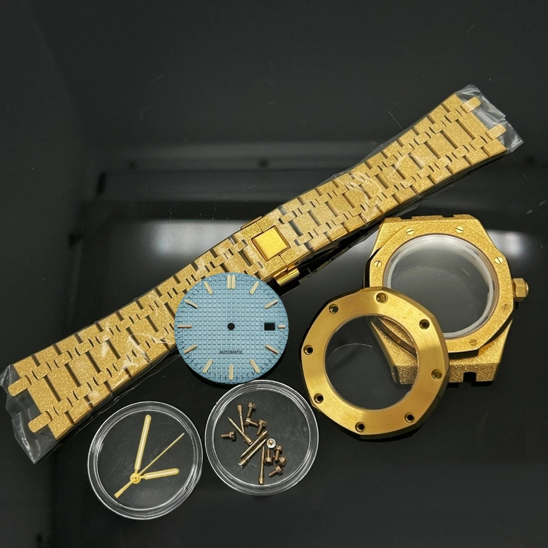 41mm Gold Black Matte Star Sand Steel Case Strap with 31.8mm Watch Dial for Oak NH35 NH36 NH70 Automatic Movement Watch Hands
