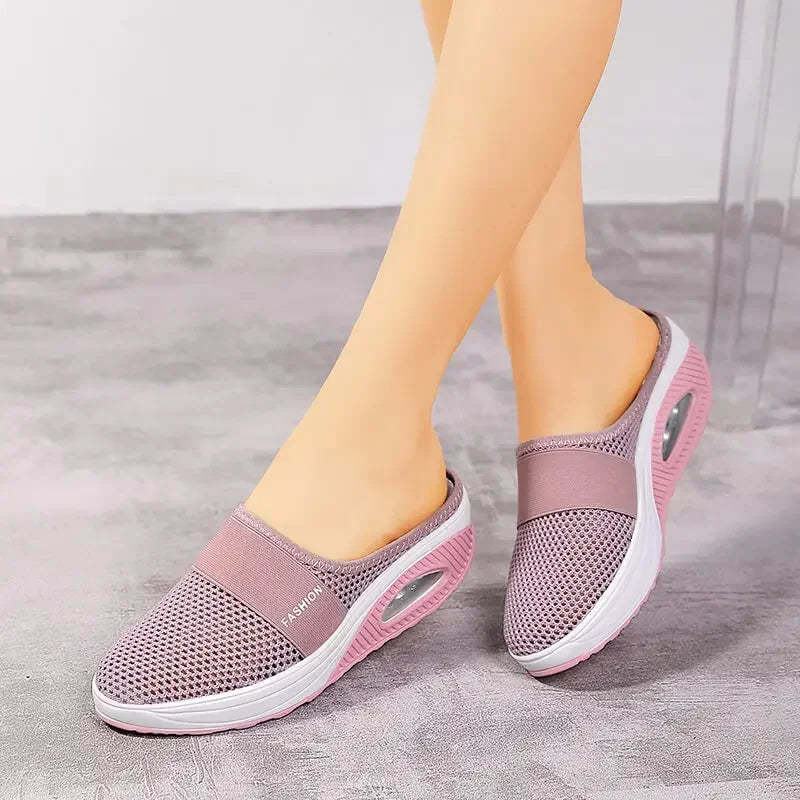 Air Cushion Slip-On Women Walking Shoes Orthopedic Diabetic Ladies Platform Mules Mesh Lightweight Slippers Wedge Female Sneaker