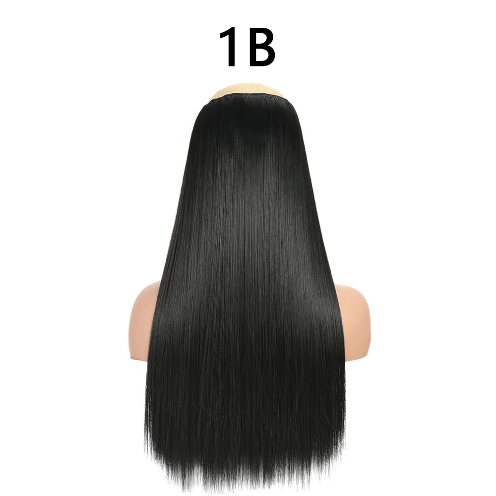 Synthetic 24Inch Hair Extensions OnePiece 5 Clips Long Straight Hairstyle Heat Resistant Fake Hairpiece For Women Natural Brow
