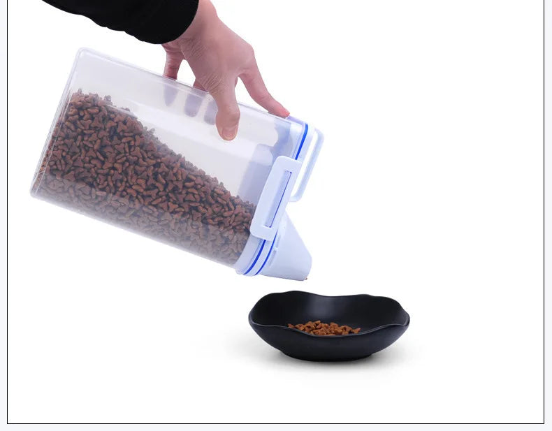 Dog Cat Food Pail Plastic Storage Tank with Measuring Cup Container Moisture-proof Sealed Jar Pet Supplies Accessories