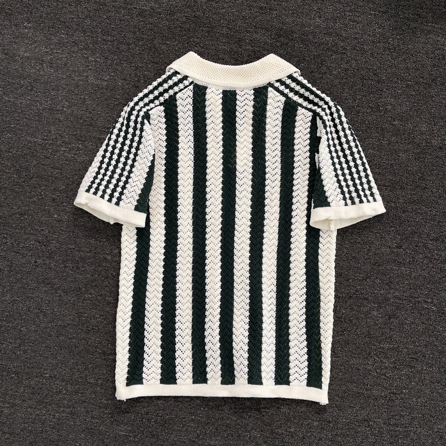 Men's Short Sleeve  Shirt Knitted Hollow out V-Neck Summer Breathable Stripe Pattern Versatile Casual T-Shirt