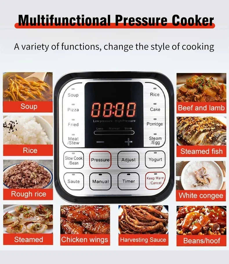 5L Electric Pressure Cooker Stainless steel Smart Multicooker for Kitchen Slow Cooker Rice Cooker Steam Pot Food Warmer 220V