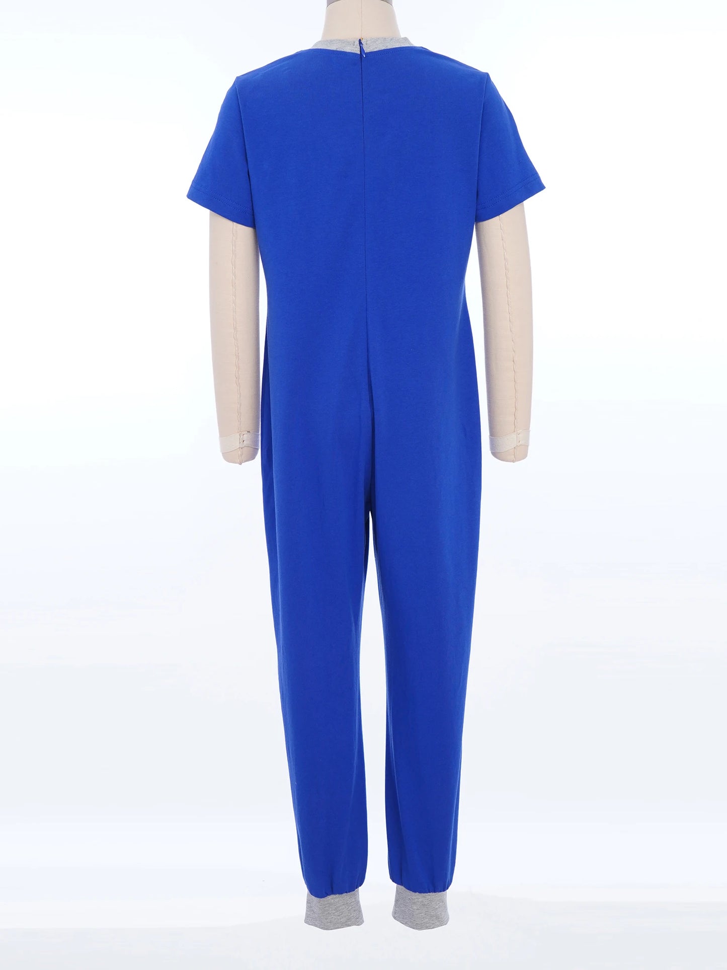 Kids Boys Girls Special Needs Adaptive Clothing Cotton Round Neck Short Sleeve Back Zipper Solid Color Full Body Jumpsuit Romper