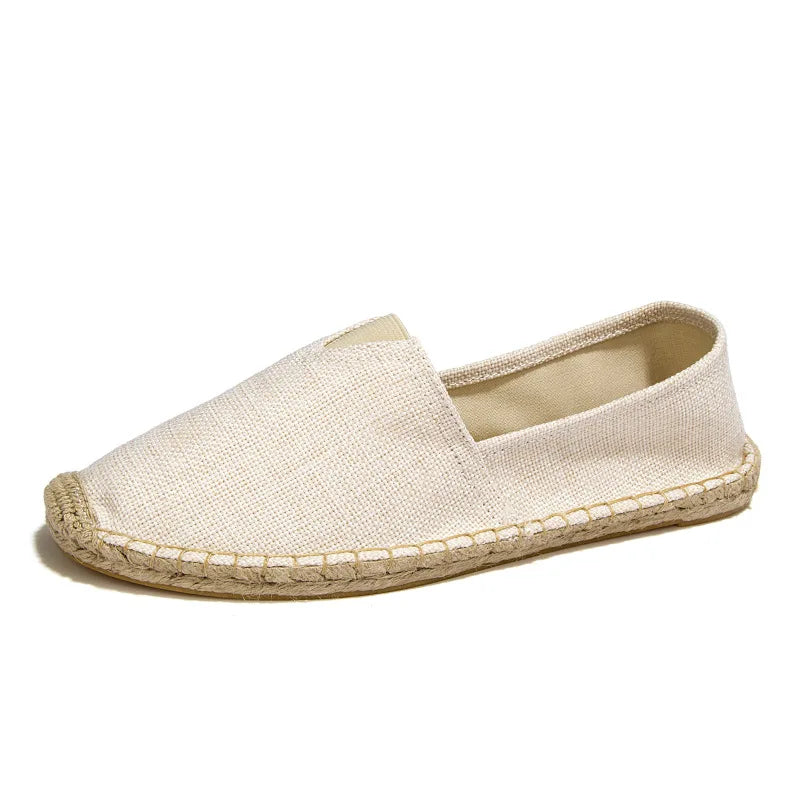 Grass Woven Linen Men's and Women's Handmade Stitching Fishing Shoes with A Casual Flat Bottom Anti Slip Fabric Design Platform