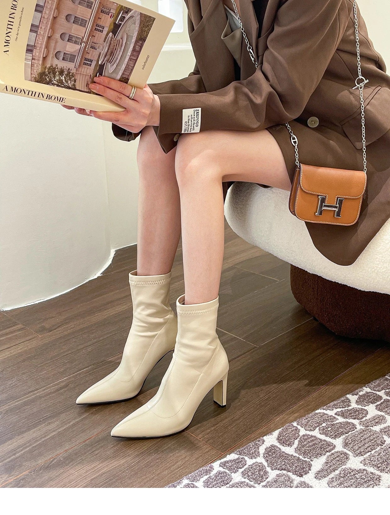 Women Boots Short High Heels Shoes for Women Autumn Winter Botas Mujer Ankle Boots Black Sock Women Heels Boots Female D220