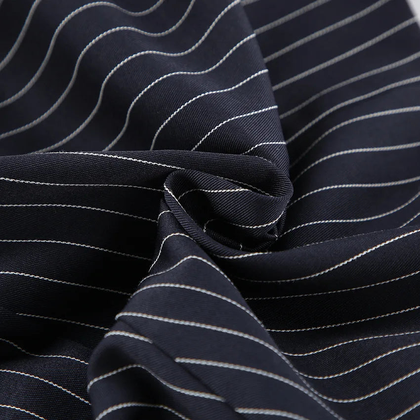 Women's Matching Sets 2026 Woman Navy Blue Striped V-neck Waist Small Suit Top Short A-shaped Skirt Women's Two-piece Set