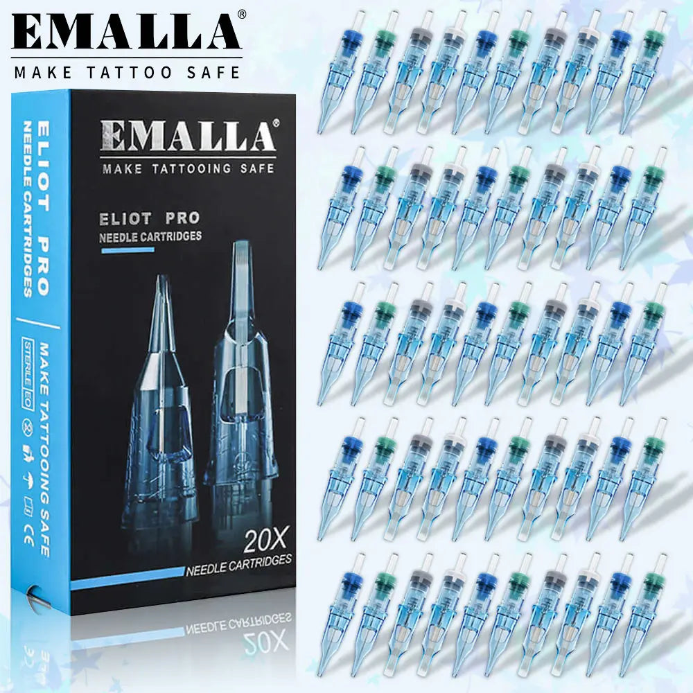 20/10PCS EMALLA Eliot Pro Disposable Tattoo Cartridge Needles RL RS CM MG Safety Tattoo Needles for Professional Tattoo Artists