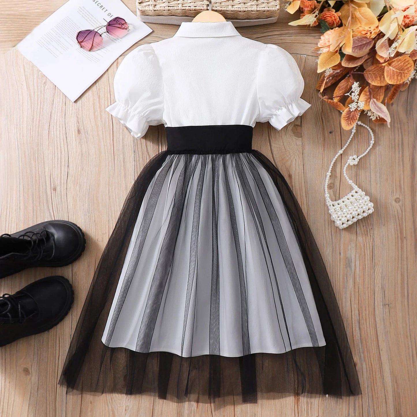 Teen Girl Dress Summer Black Retro Short Sleeve Children Dresses Fashion Girl Costume Party Big KIds Outfit 7 8 9 10 11 12Yrs