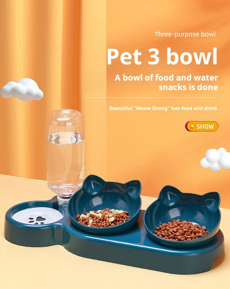 New hot selling cat bowl double bowl pet feeder with anti slip cat paw design, feeding supplies for cats and pets
