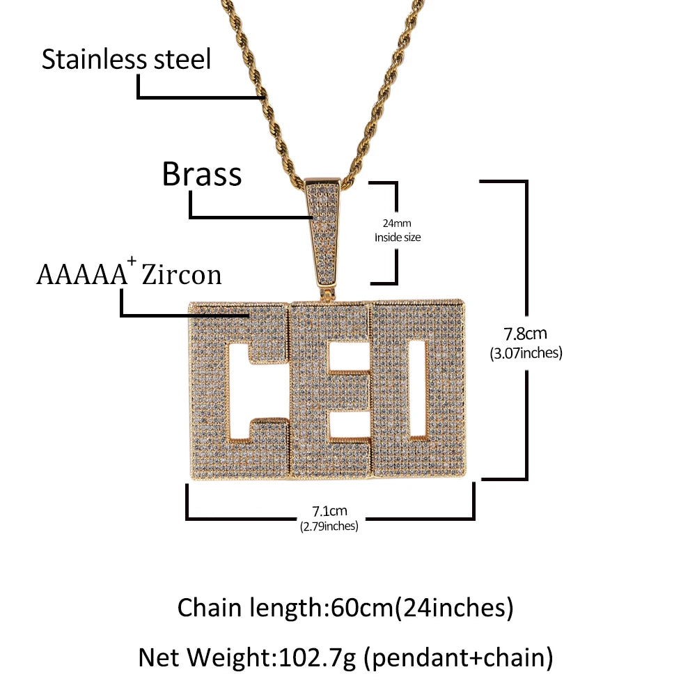 THE BLING KING Crown Bail Custom Big Size Initial Letters Pendant Micro Paved Out CZ Nameplate Necklace Fashion Jewelry For Gift