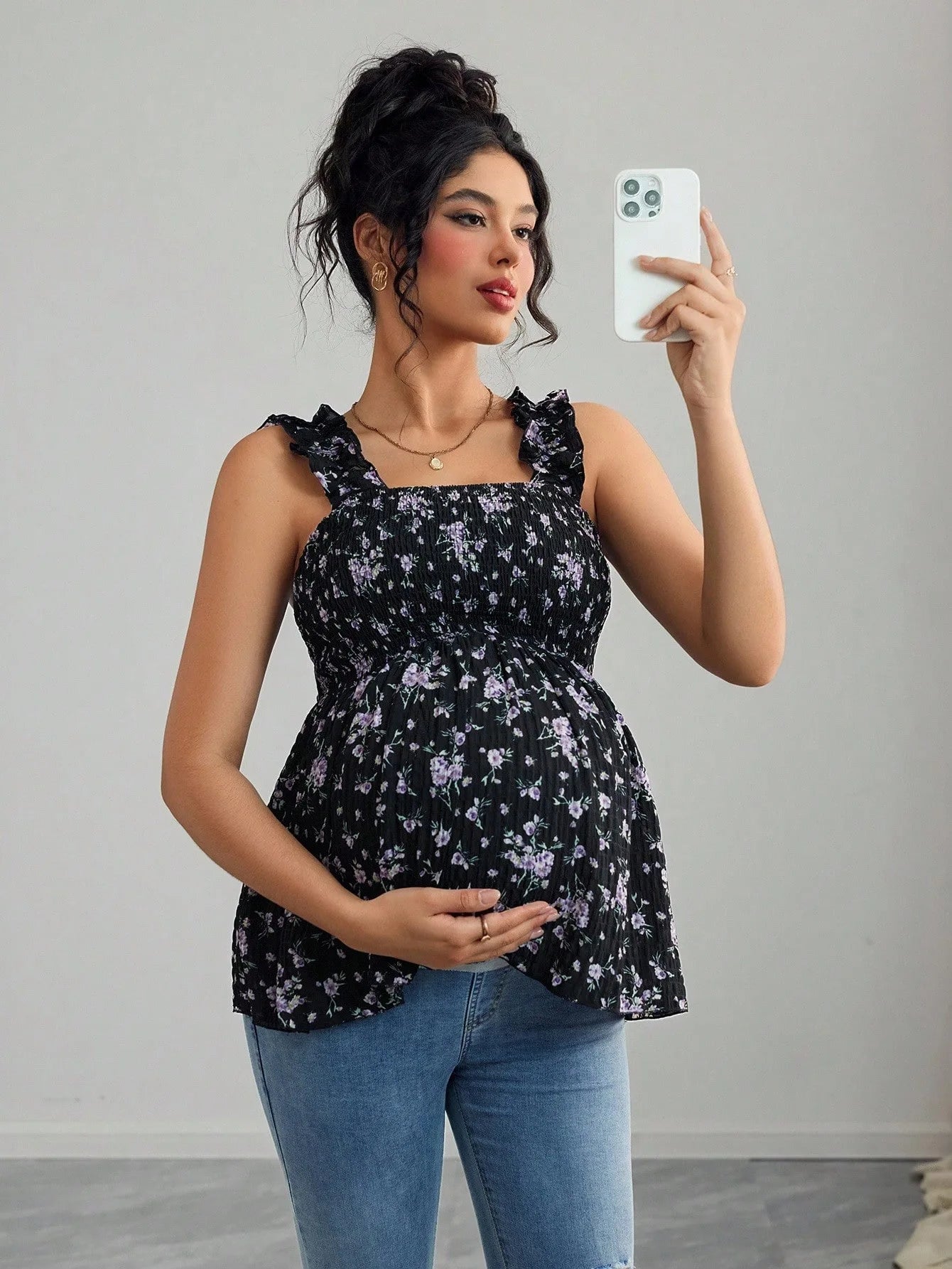 Maternity Clothing Spring and Summer New Printed Suspenders Maternity Top Square Collar A Word Maternity Vest Pregnancy Shirt