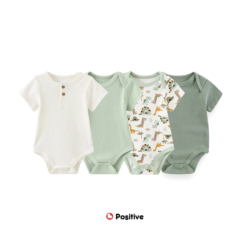 Kiddiezoom 4PCS/Lot Unisex Baby Boy Girl Bodysuits Short Sleeve Infant Onesies First Christmas Baby Clothes