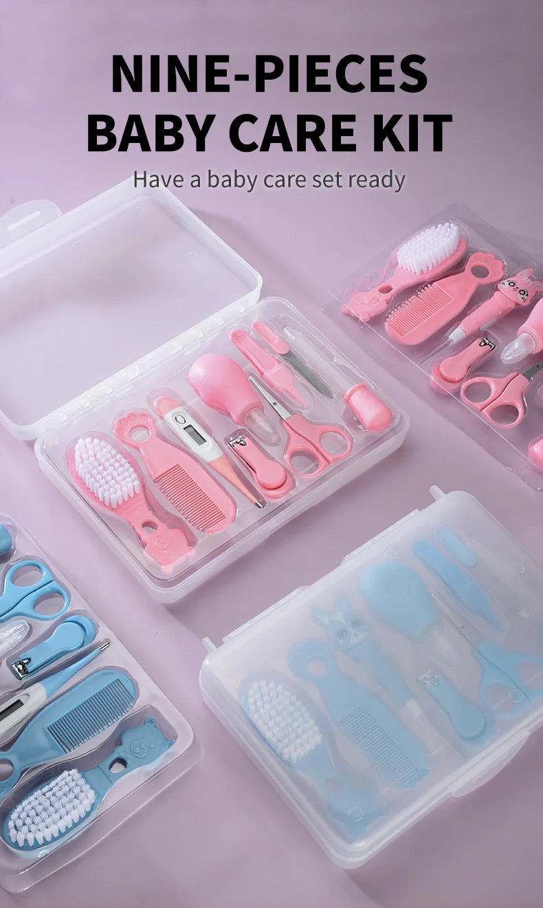 Baby Care Set Baby Nail Clipper Toothbrush Care Tool Comb Brush Organiser 9 Piece Set