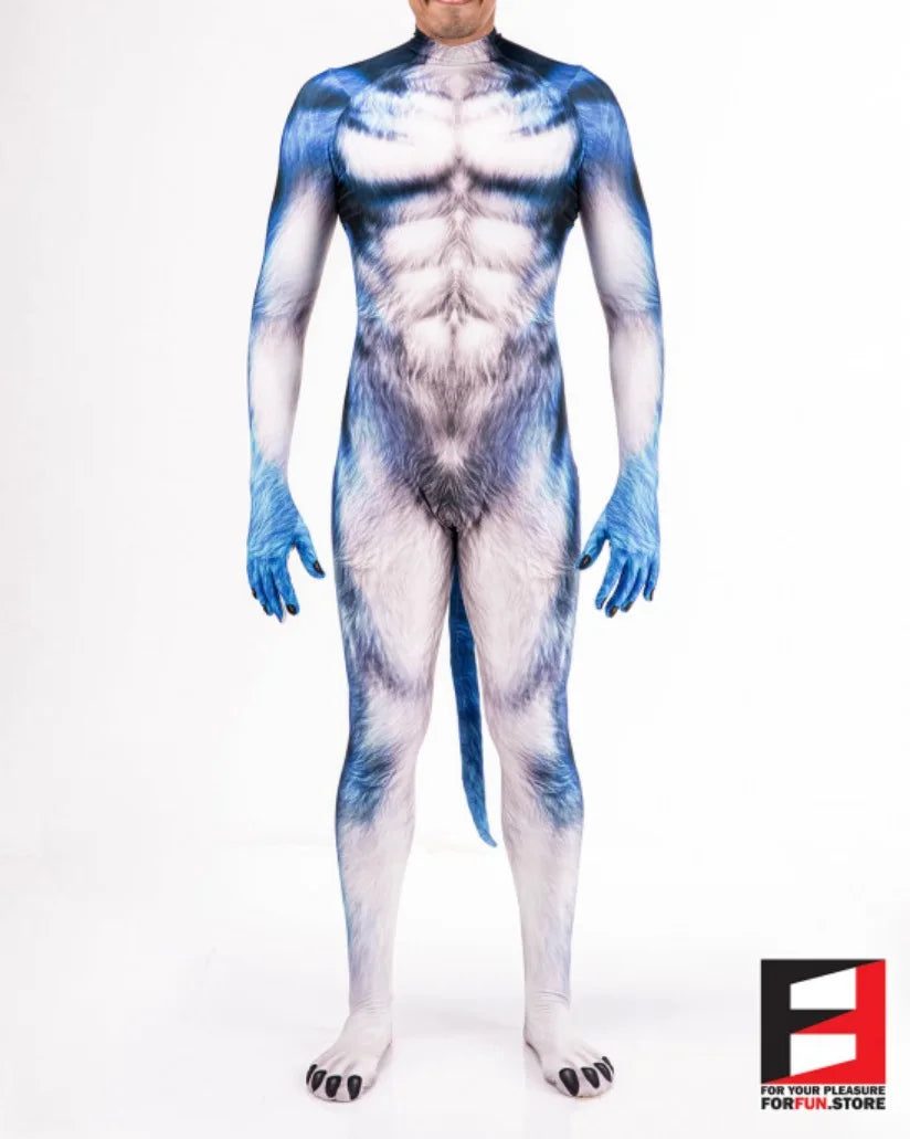 Halloween Costume  Adult Mens Wild Animal Cosplay Costume Full Cover 3D Print Beast Petsuit Jumpsuit Bodysuit Tail