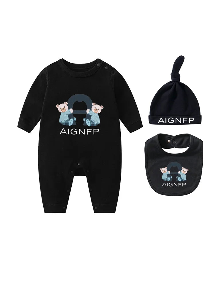 Cute Bow Bear Romper Newborns Clothes Autumn 2025 Hot Sale New Toddler Jumpsuit Hat Bib scarf Set Baby Girls Long sleeves Romper