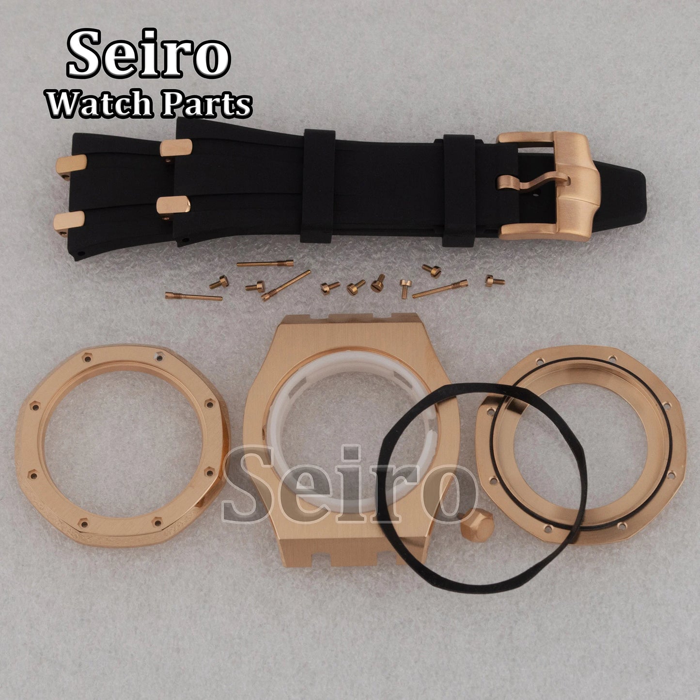 42mm Octagon Watch Case Rubber Strap Sapphire Crystal 10bar for 31.8mm Dial Royal Oak NH35 NH36 Movement Watch Modified Parts