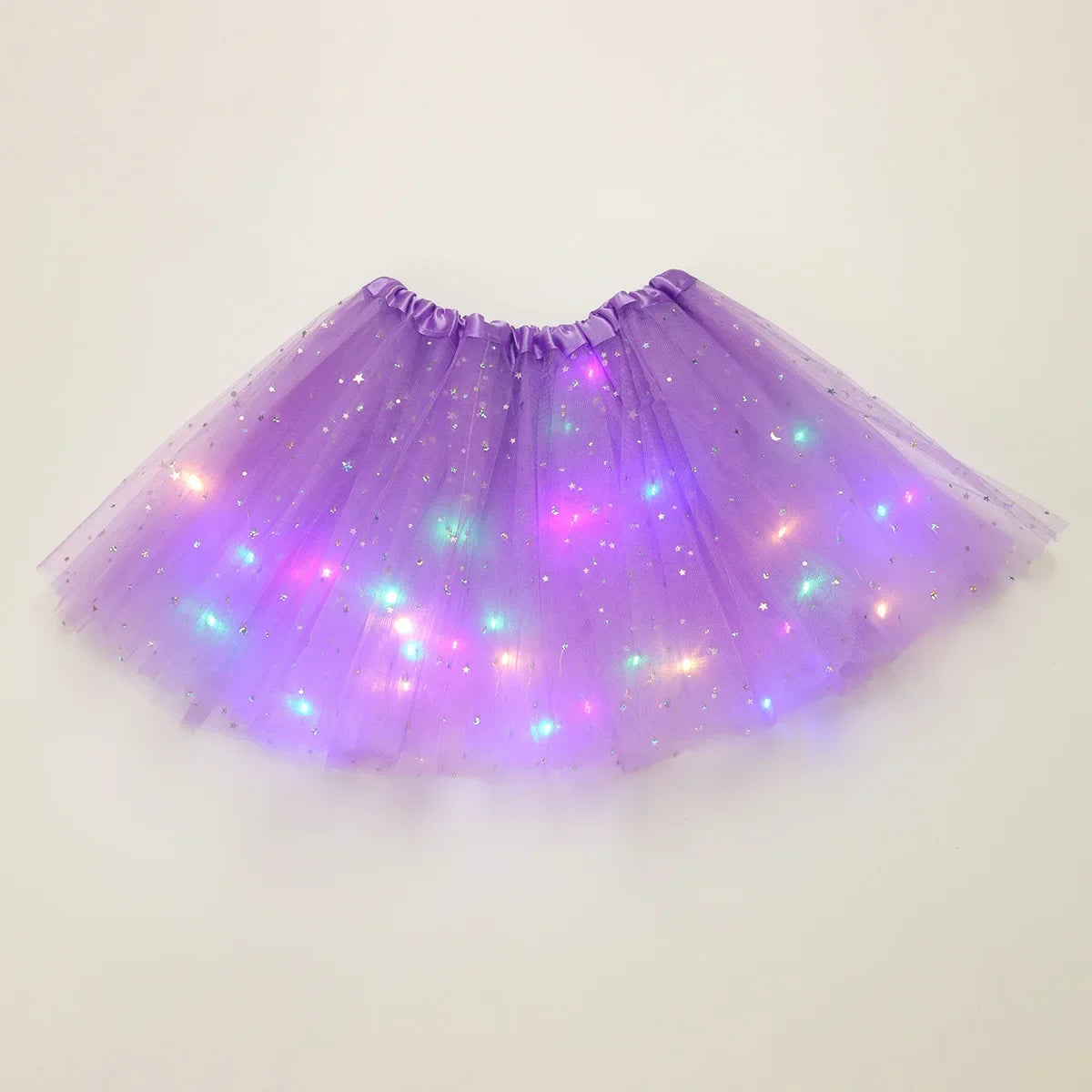 Children's Star Sequined LED Light-Up Tutu Skirt Halloween Carnival Party Girls' Glowing LED Skirt Half-Skirt Mesh Dress Costume