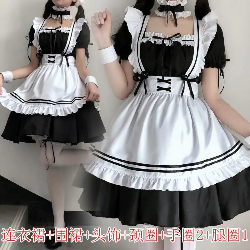 Halloween Maid Set Waiter's Cute Dress Men's Women's Costume Big Character Black and White Style Plus Size Short Sleeved Dress