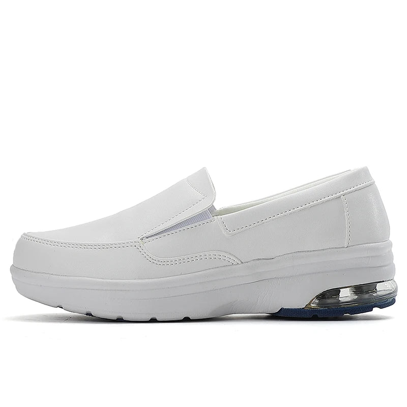 Professional White Leather Hospital Work Shoes Four Seasons Comfortable Breathable Nurse Shoes Women's Thick Base Single Shoes
