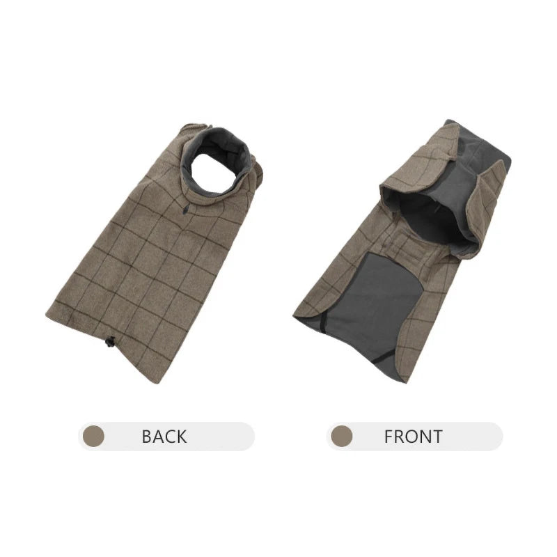 Thickened British Style Luxury Designer Dog Clothes High-neck Fashionable Plaid Dog Jacket with Leash Hook Large Dogs Dresses