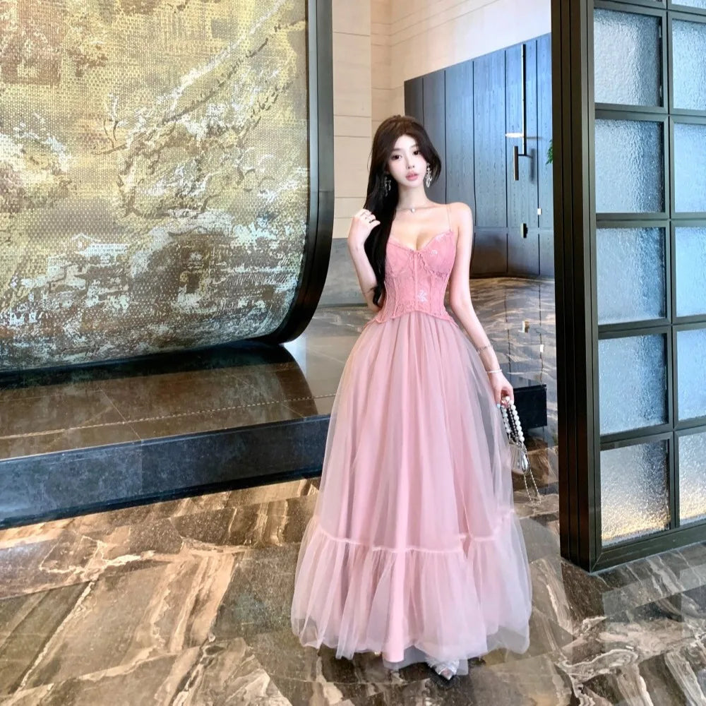 2025 French Elegant Luxury Evening Dress Women Chic Gown Fashion Mesh Lace Party Dresses Heavy Craftsmanship Boned Wedding Dress