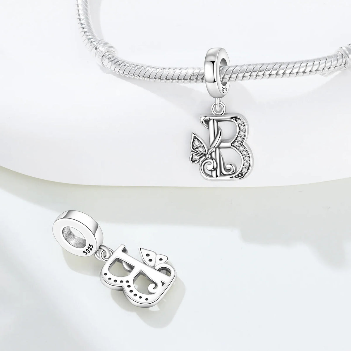 2026 New 925 Sterling Silver Zircon Scroll Grass Pattern 26 Letter Bead Charms for Women Fit DIY Bracelet Necklace Jewelry Gift