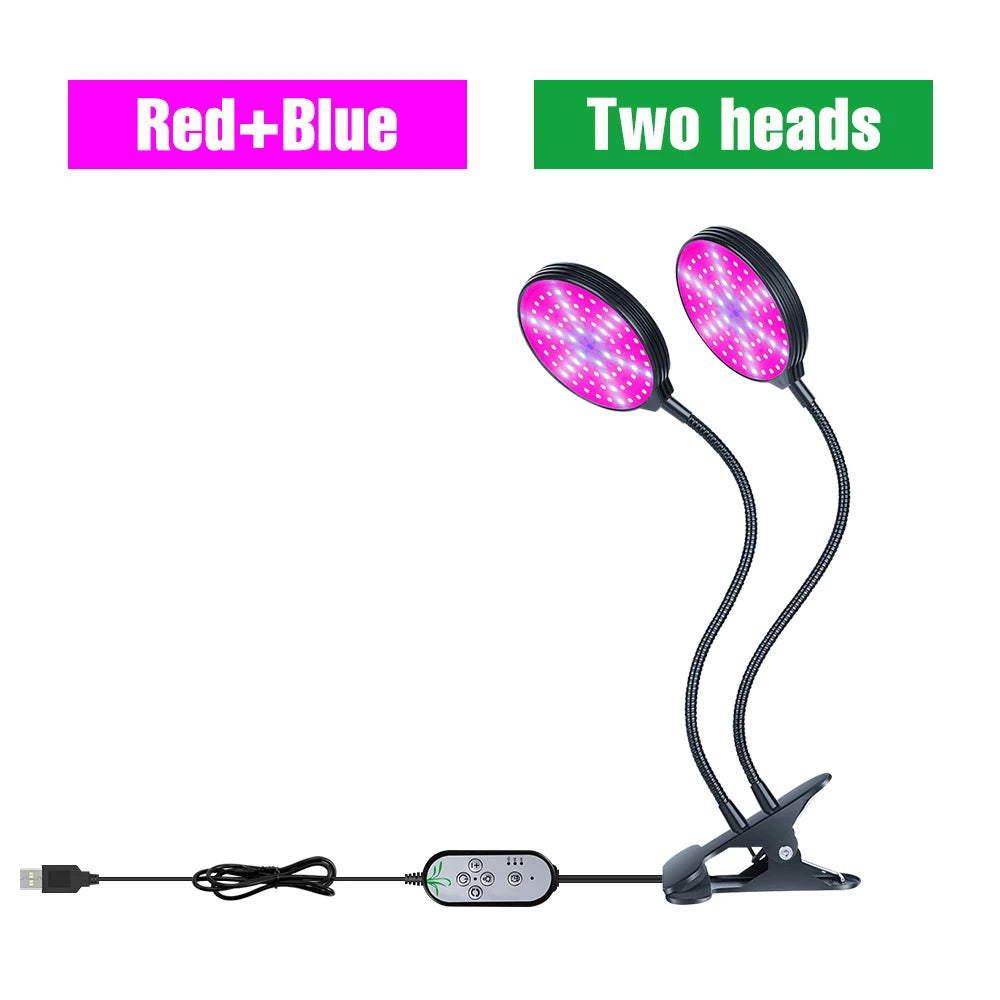 LED Grow Light Full Spectrum Dimmable With Timing Auto On/Off USB 5V Waterproof Plant Hydroponics Cultivation Lamp 1/2/3/4 Heads