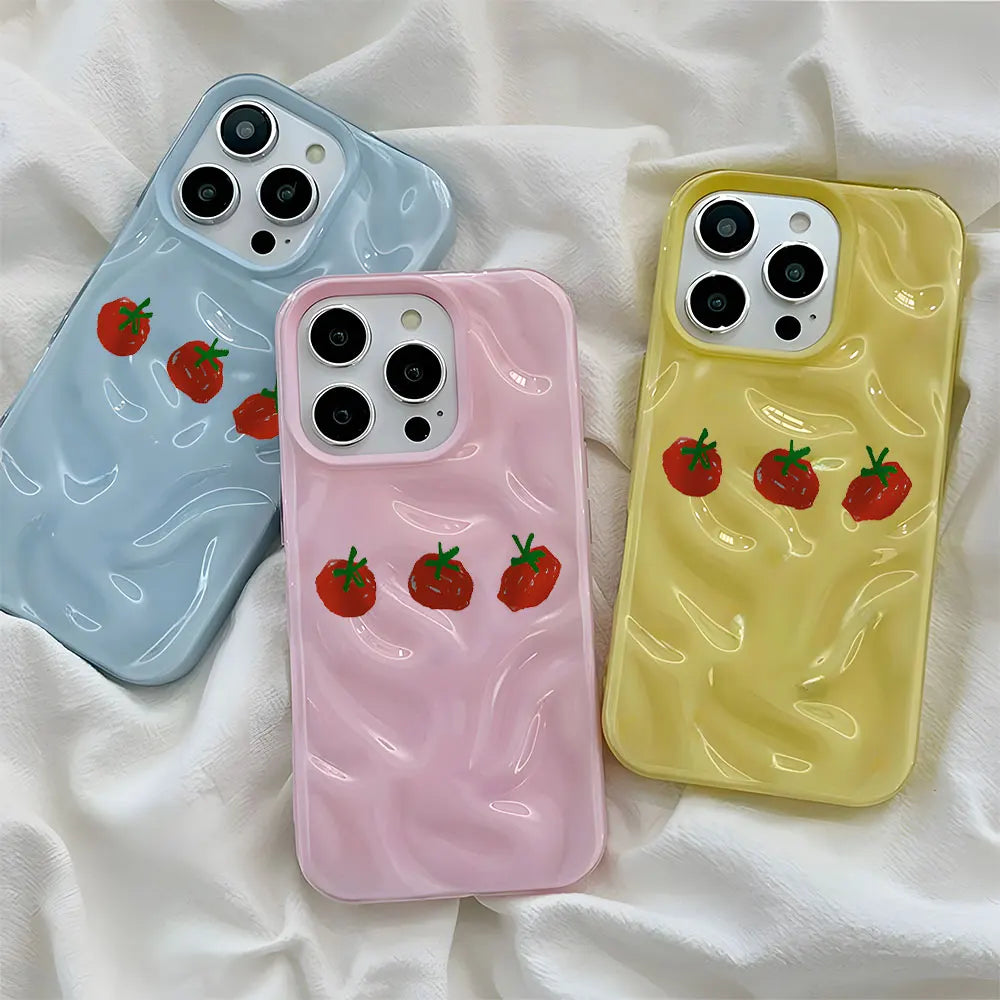 Cute Red Tomato Pattern Wave Texture Phone Case For iPhone 17 Pro Max 16 15 14 13 12 11 Pro 15 Plus Shockproof Soft Back Cover