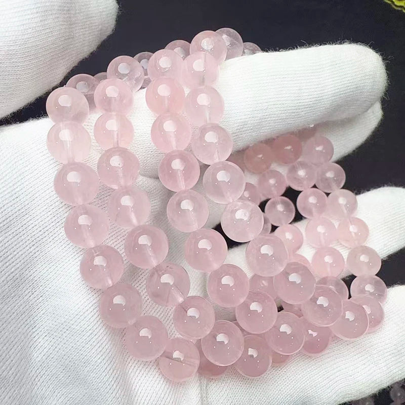 Prestyle Top Natural Old Mine Madagascar Pink Rose Quartz Bracelet Smooth Round Loose Beads, Fashion Jewelry, Gift