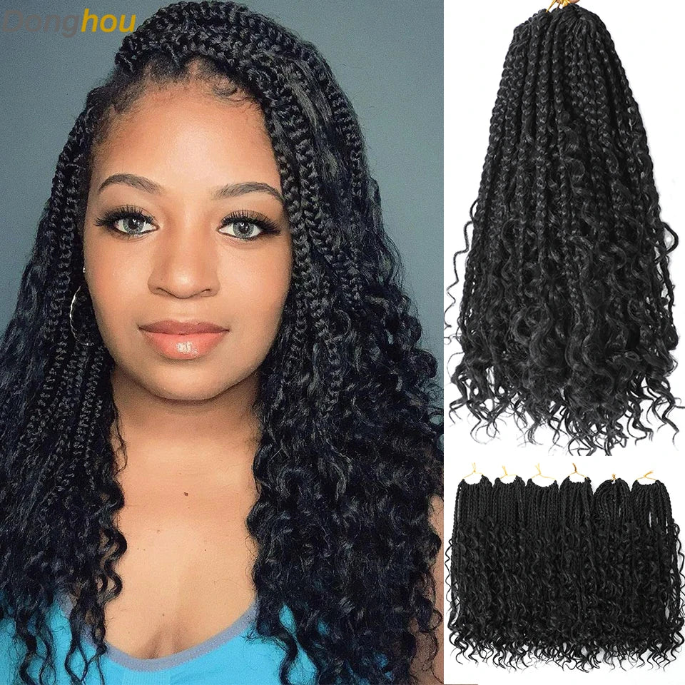 14 18 24 Inch Boho Box Braids Crochet Braids Curly Ends 1B 30 27 #4 Bug 8 Colors Ombre Goddess Bohemian Box Braids Crochet Hair