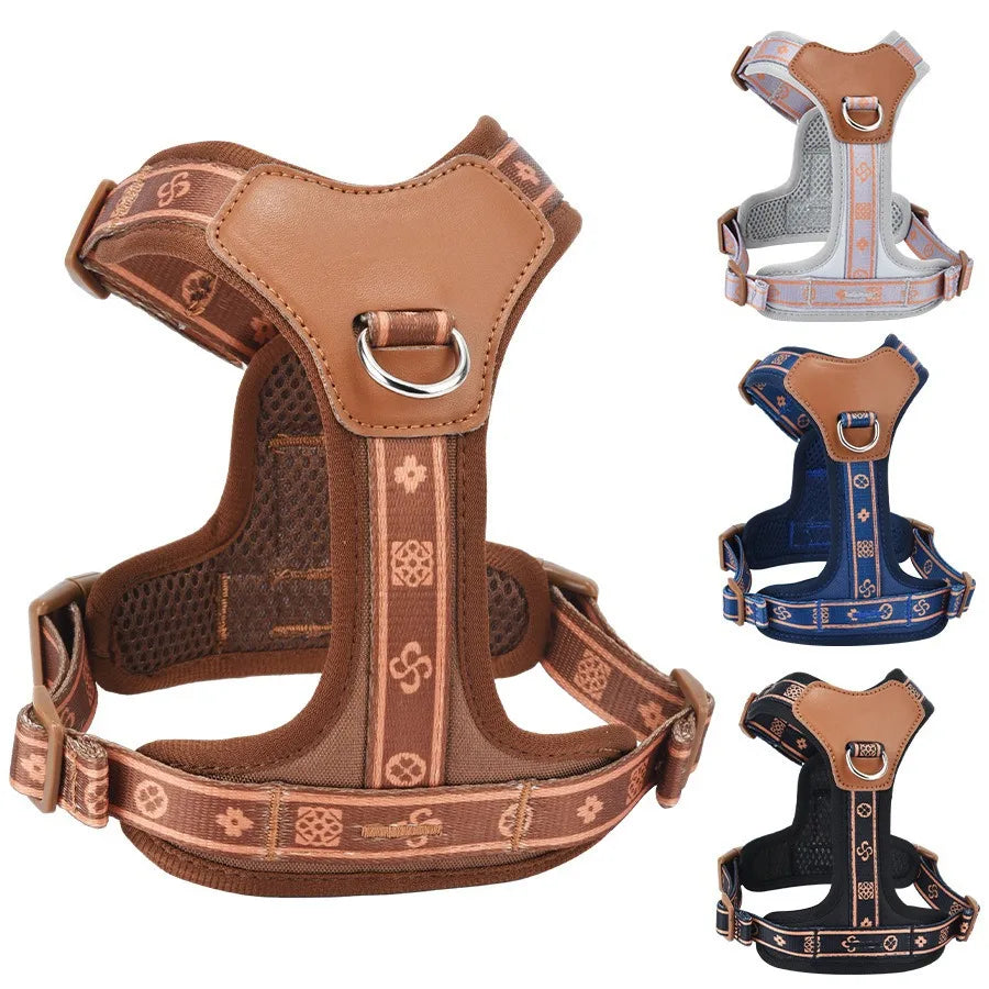 Pet Dog Harness with Durable Webbing  Anti-Deformation Alloy Ring 4 Points Adjustable Breathable Reflective Pet Leash Small Dog