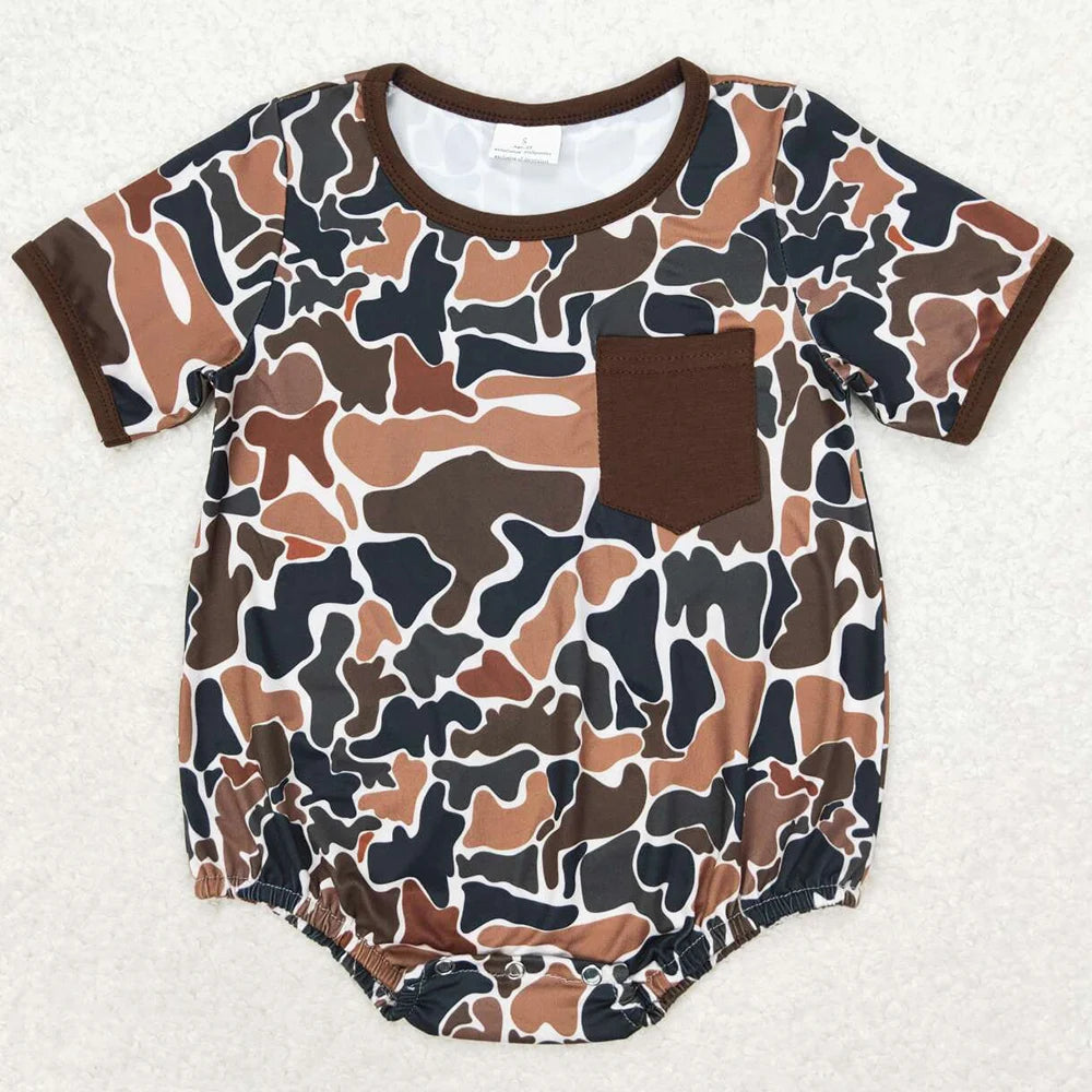 Boutique Infant Baby Boys Rompers Camo Branches Short Sleeve Bubble Rompers Fashion Toddler Boys Rompers One-Piece Jumpsuits New