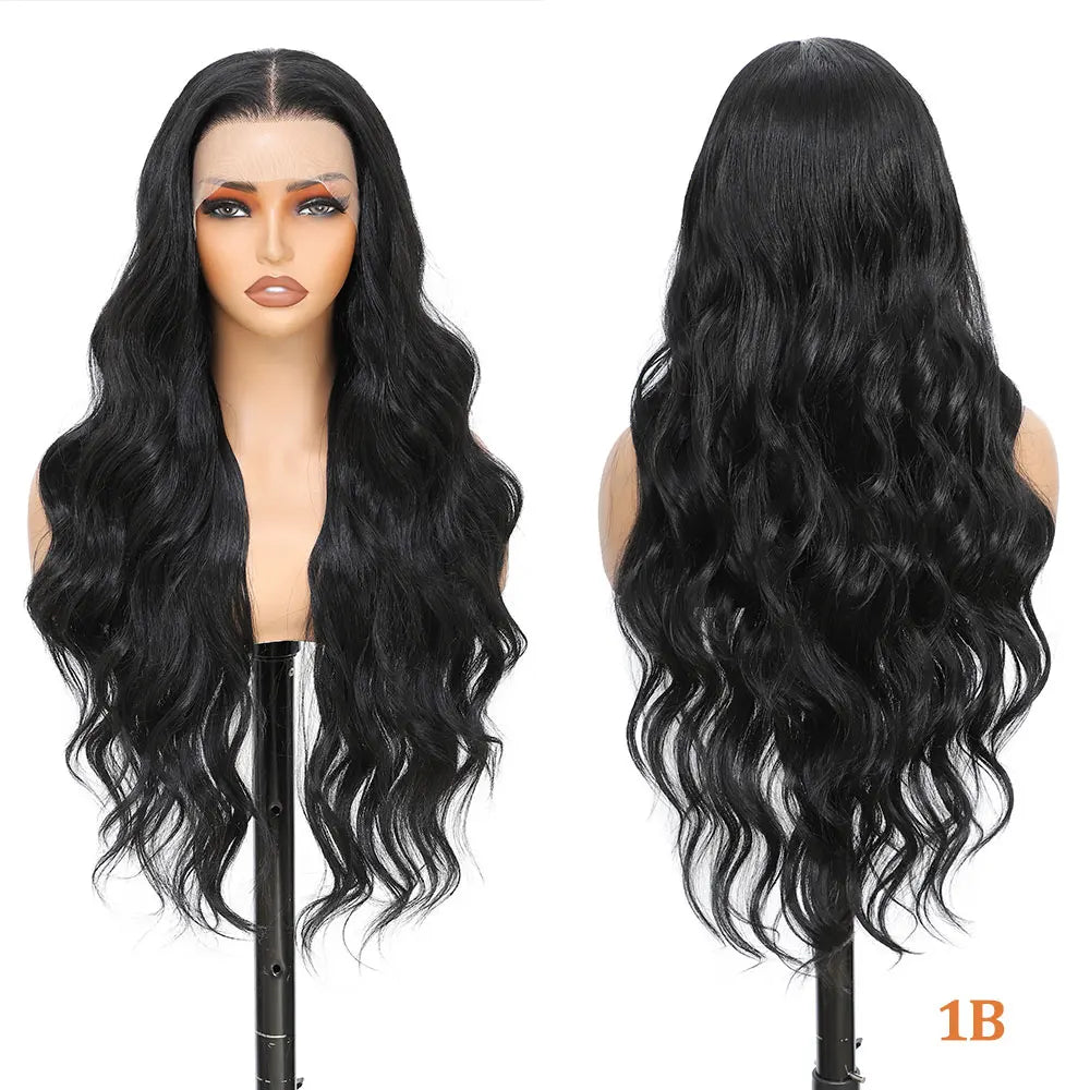 30 Inches 13x4 Body Wave Lace Front Wig Synthetic Loose Deep Wave Highlight 300 Grams Baby Hair Lace Frontal Wig For Women