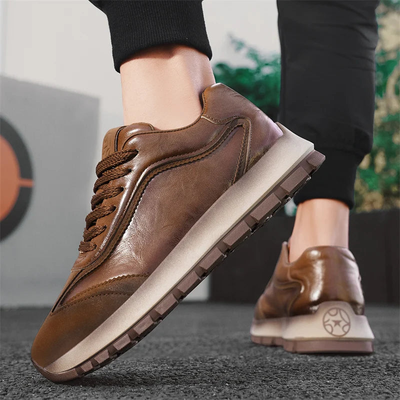 Classic Leather Casual Sneakers for Men Comfortable Sport Shoes High Quality Platform Shoes Lace Up Anti Slip Men Athletic Shoes