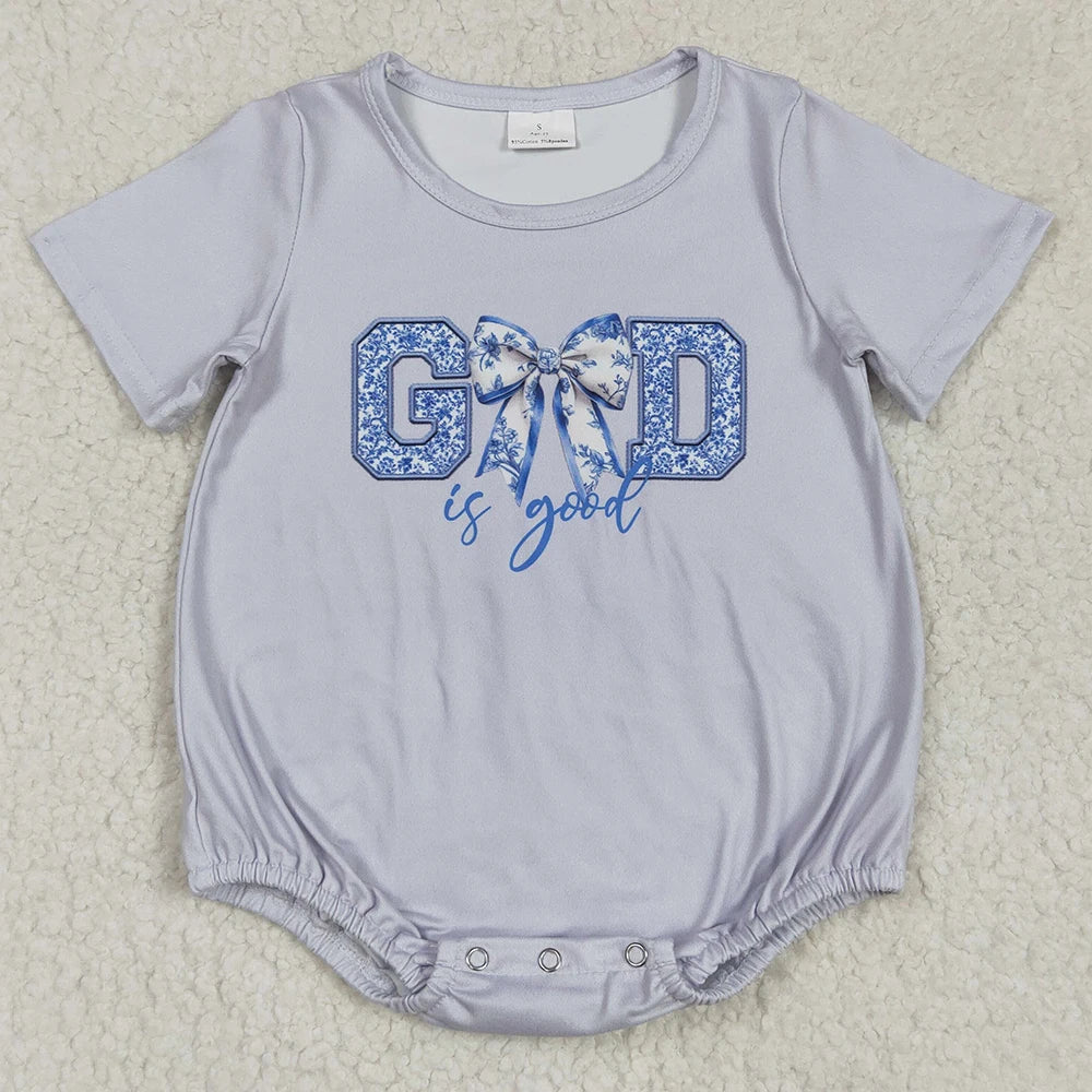 Hot Sale Baby Girls Rompers Blue Flutter Sleeves Bows Ruffle Rompers Boutique Toddler Girls Bubbles Summer Rompers Girls Onesie