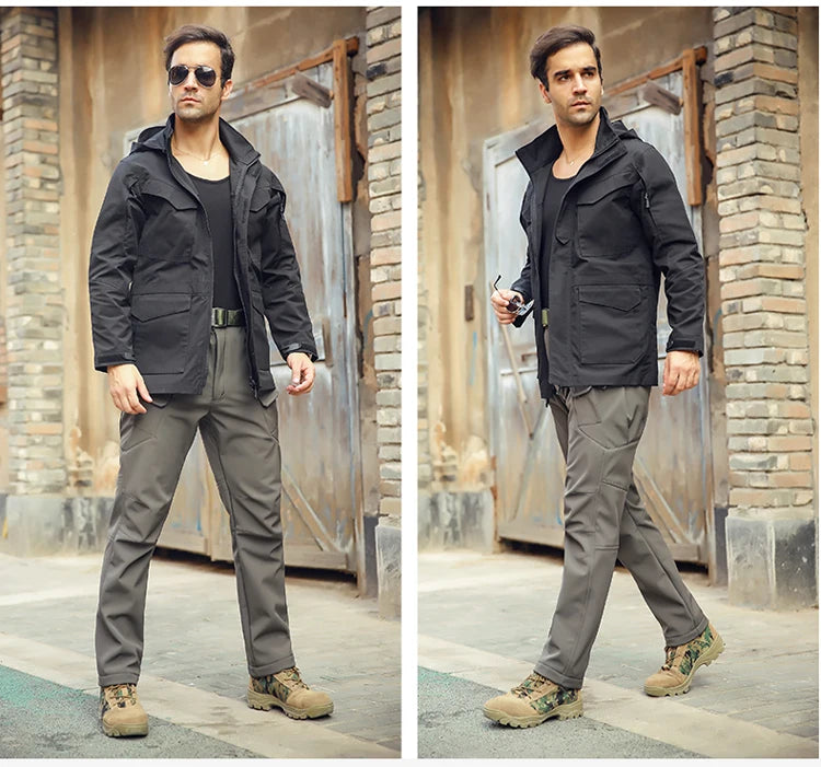 TRVLWEGO Men Winter Waterproof Climbing SkiingTrekking Fleece Fishing Tactical Sharkskin Cargo Pants Camping Hiking Trousers