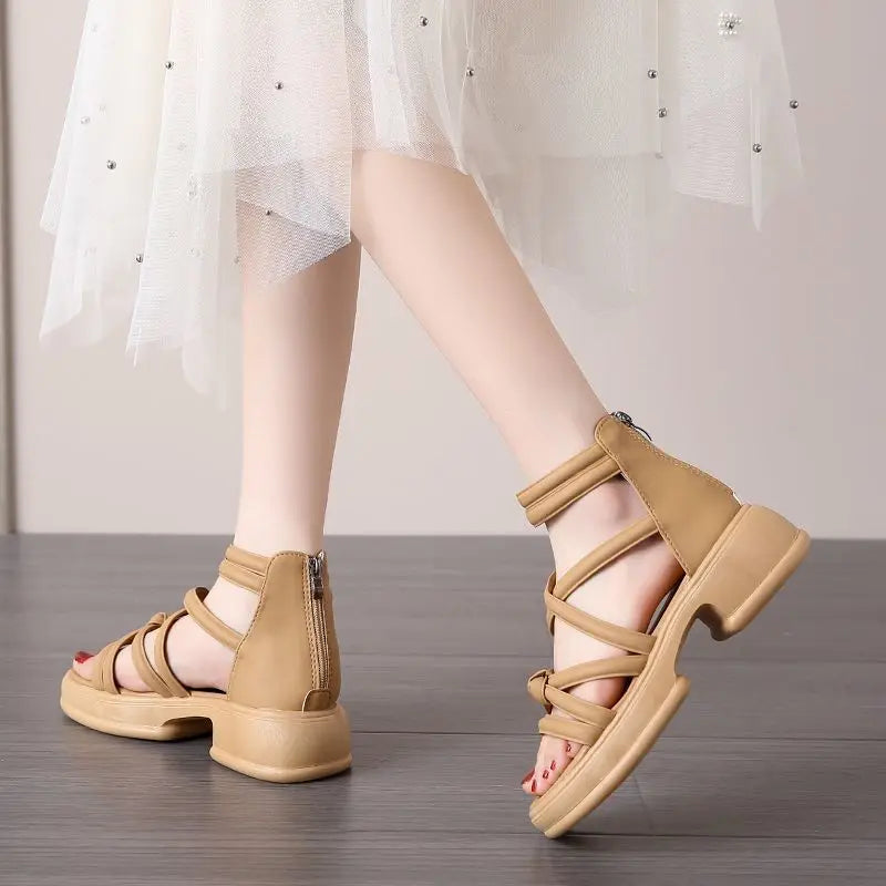 Summer Sandals New Fashion Simple Women's Shoes Breathable Non Slip Simple Roman Shoe Hollow Lightweight Retro 2025 Beach Shoes