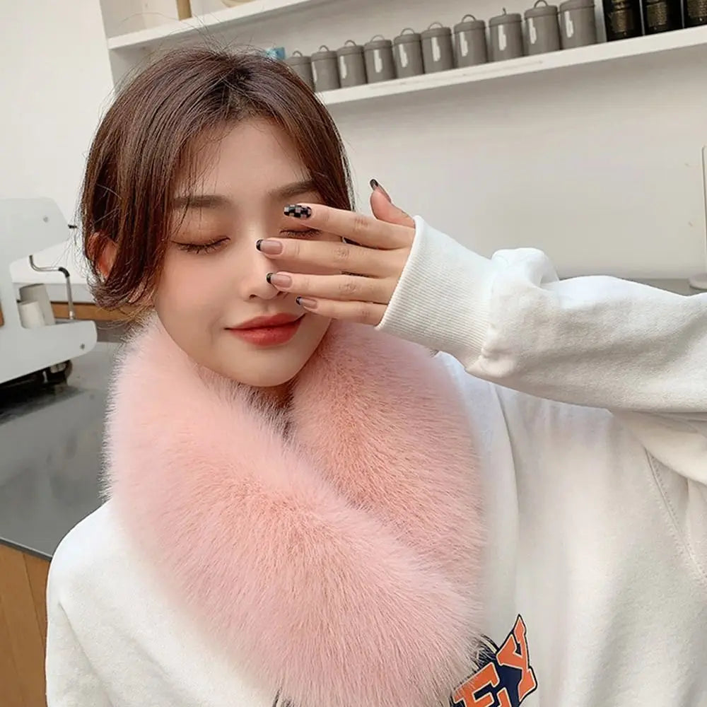 Women Hair Collar Winter Female Fur Scarf Solid Color Shawl Imitation Fur Scarf Artificial Wool Bib