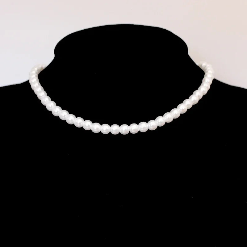 4 5 6 8mm White Pearl Chokers Necklace Clavicle Chain For Women Classic Fashion Elegant Wedding Neck Jewelry Love Pendant Gift