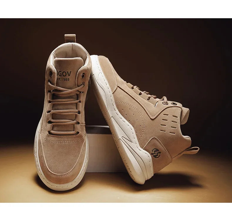 Men's High Top Sport Shoes Winter New Fashion Retro Outdoor Travel Matching Lace up Leather Surface Shoes Comfortable Casual Sne