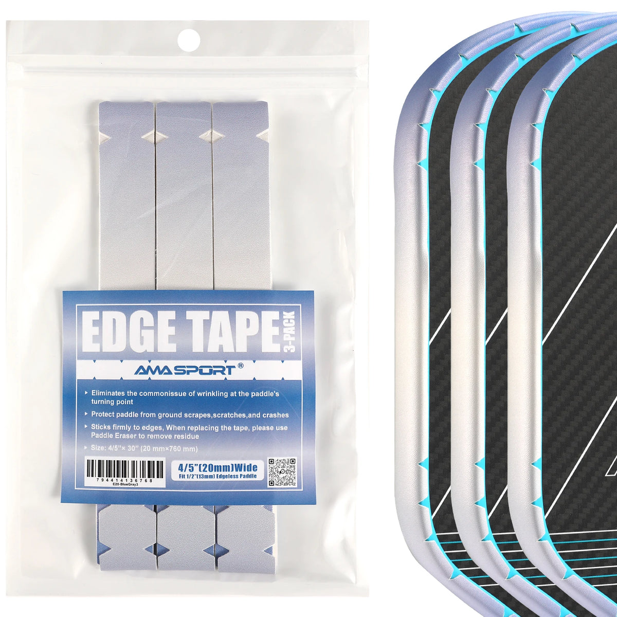 AMASPORT Pickleball Paddle Protection Tape 20mm/23mm/26mm  for 13mm/16mm/19mm Paddle-Navy Blue-Pickleball Edge Euard Tape