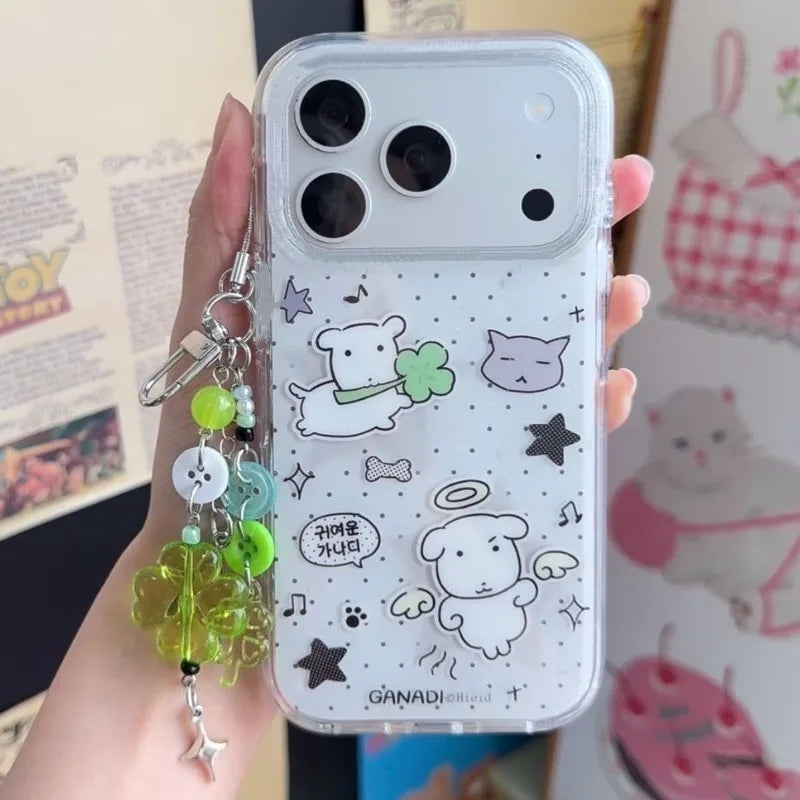Korean Cute Big Head Puppy Polka Dots Phone Case For iPhone 17 Air 16 15 14 13 12 11 Pro Max 16e 17e X XR XS Max 7 8 Plus Cover
