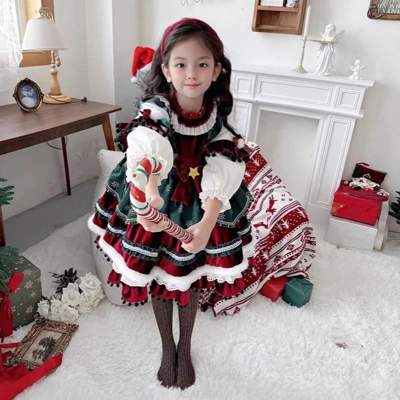 Party Dress Dresses Children Girls Performance Gown Kids Party Outfit Vestido Halloween Christmas Costume Velvet Lolita Princess