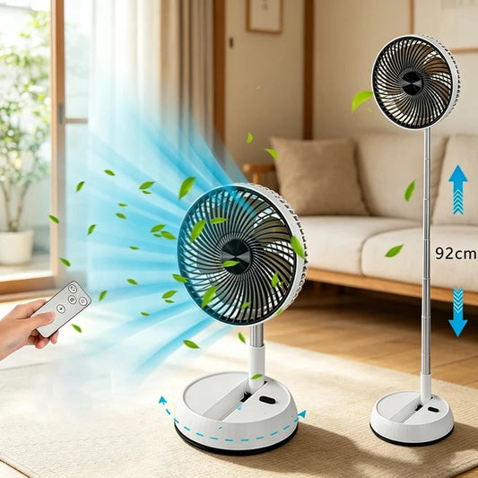 Remote control telescopic folding desktop vertical electric fan 5400mAh silent timed left and right rotation USB electric fan