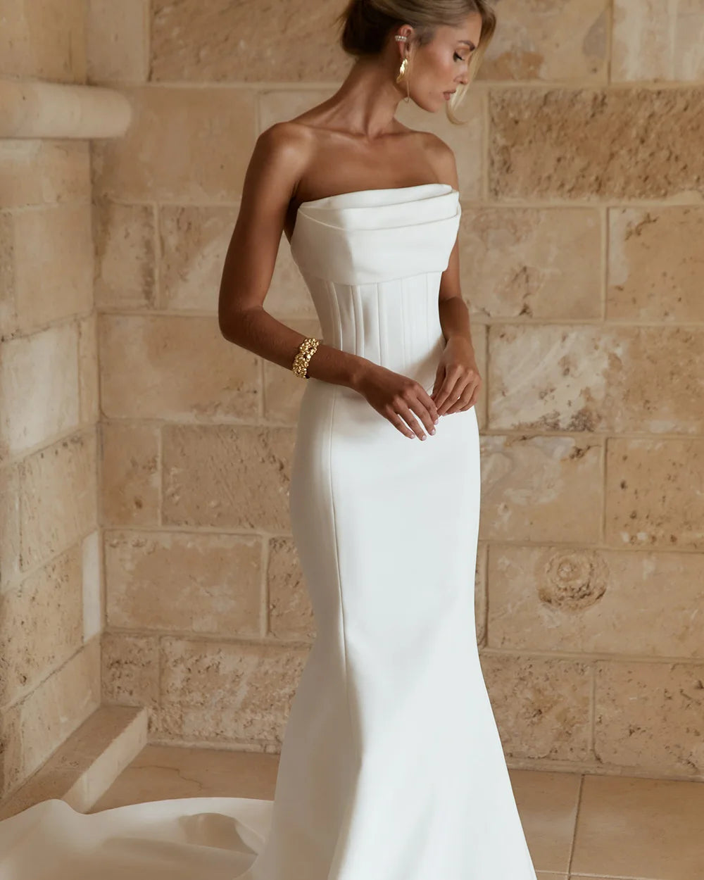 Elegant Mermaid Wedding Dresses Corset Strpaless Floor Length Bridal Dress Simple High Slit Evening Wedding Gowns Customized