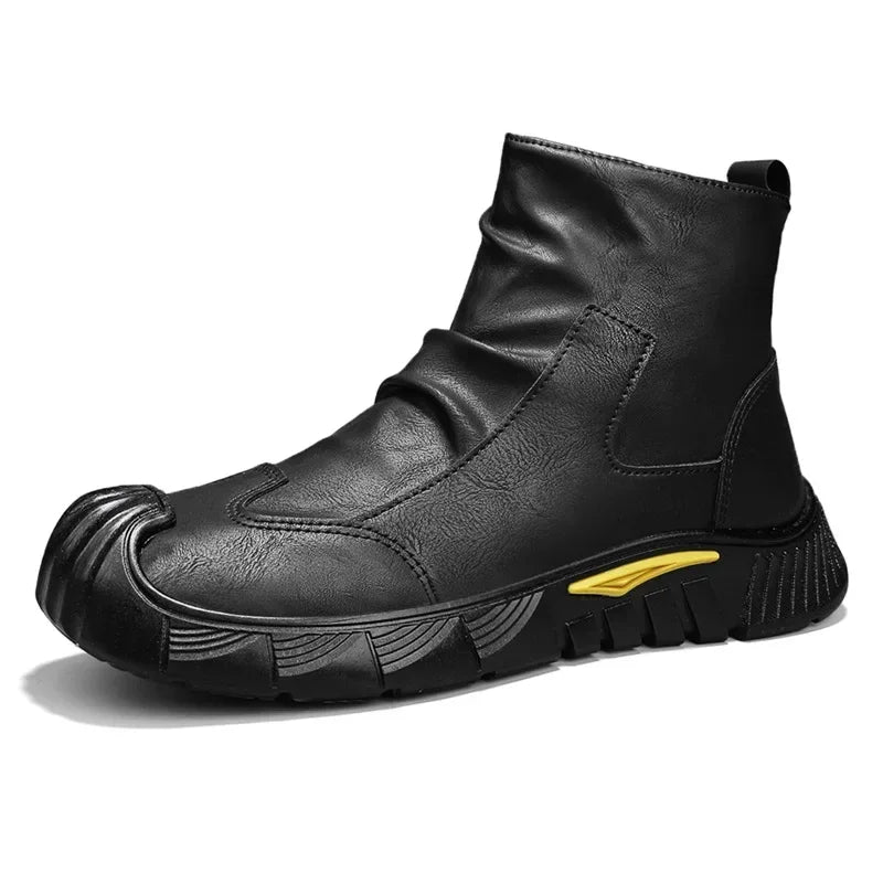 Fipatbu Unisex wool-lined barefoot leather boots with a solid color and a wide-toe design